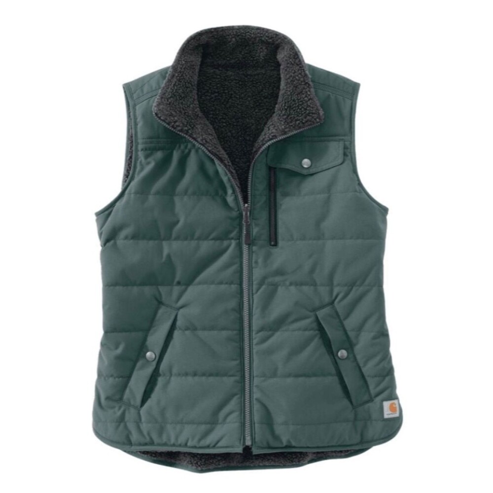 Womens Carhartt Utility Sherpa Lined Elm Green Vest Reversible Small 4/6 Fits M